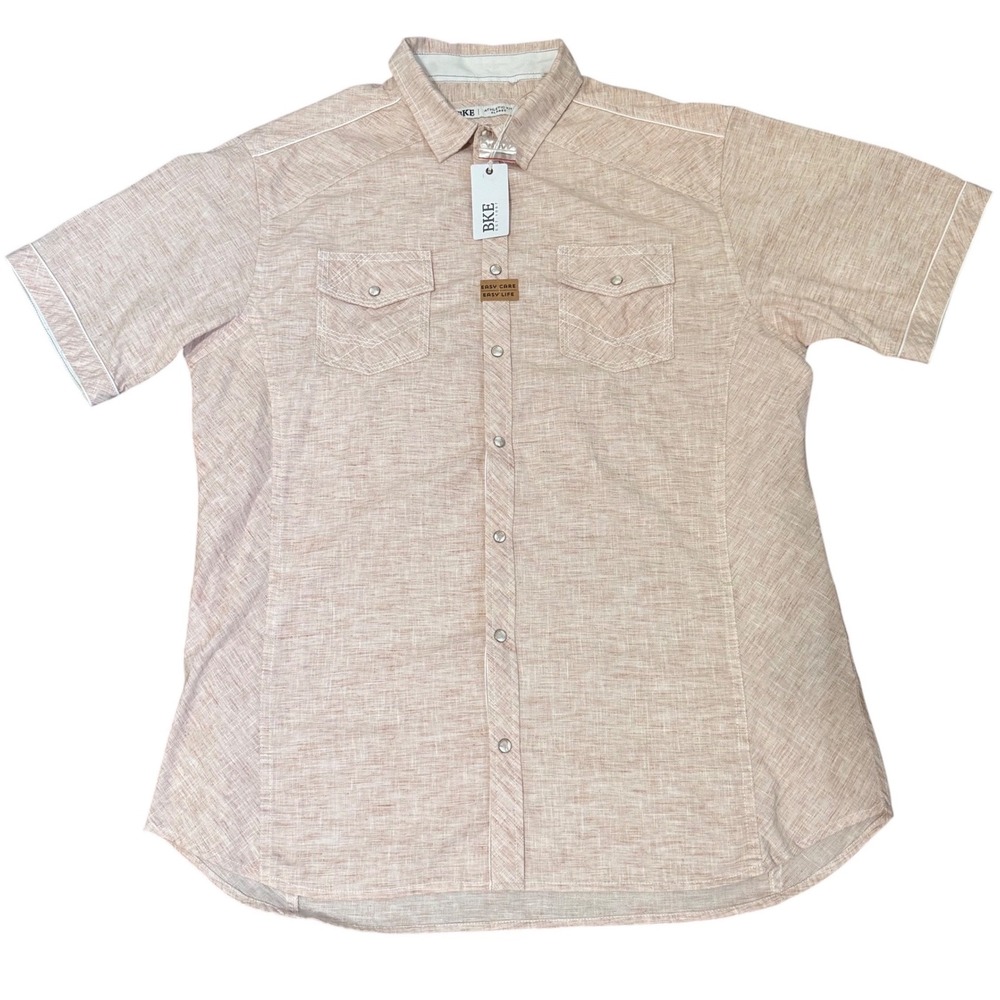 BKE Athletic Fit Mens XL Short Sleeve‎ Snap Front Western Shirt Peach B2730 NWT